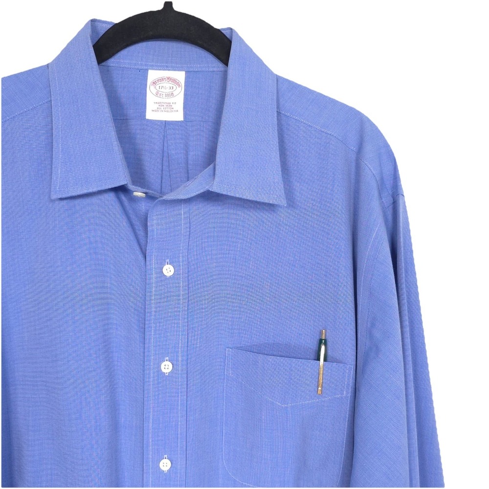 BROOKS BROTHERS Dress Shirt‎ 17.5 - 33 Blue Traditional All Cotton FRENCH CUFF